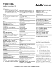Toshiba L550D PSLXJC-00Q005 Detailed Specs for Satellite L550D PSLXJC-00Q005 English