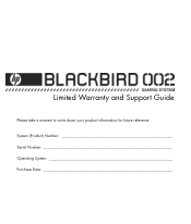 HP Blackbird 002-21A HP Blackbird Gaming System - Warranty and Support