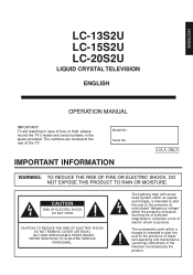Sharp LC-20S2US LC-13S2U | LC-15S2U | LC-20S2U Operation Manual