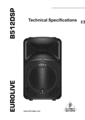 Behringer B512DSP Specifications Sheet
