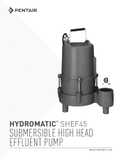 Pentair Pentair Hydromatic SHEF Series Cast Iron Effluent Pumps Hydromatic SHEF45 Submersible High Head Effluent Pump Sales Sheet