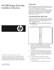 HP ProLiant ML330e HP USB Floppy Drive Key Installation Instructions