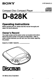 Sony D-828K Primary User Manual