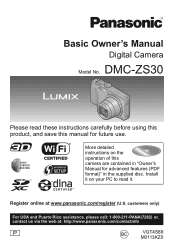 Panasonic DMC-ZS30K DMC-ZS30W Owner's Manual (English)