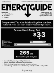 Avanti ARBC17T2PG Energy Guide Label