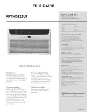 Frigidaire FFTH0822U1 Product Specifications Sheet