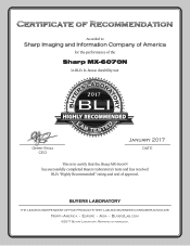 Sharp MX-6070N Highly Recommended Certificate
