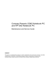 HP G62-b00 Compaq Presario CQ62 Notebook PC and HP G62 Notebook PC - Maintenance and Service Guide