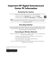 HP Z558 Important HP Digital Entertainment Center PC Information