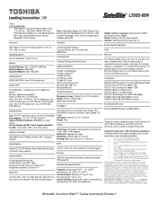 Toshiba Satellite PSLXJC Detailed Specs for Satellite L550D PSLXJC-00W005 English