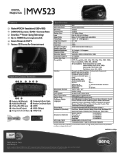 BenQ MW523 MW523 Specification Sheet
