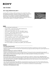 Sony XBR-70X850B Marketing Specifications