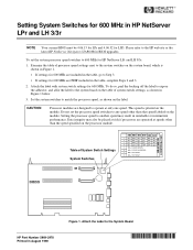 HP LH3000r Switch Settings for 600MHz Processor Upgrade