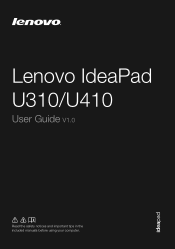 Lenovo U310 Laptop IdeaPad U310&U410 User Guide V1.0 (English)