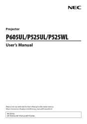 NEC NP-P525WL User Manual English