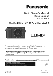 Panasonic DMC-GX85 Basic Owners Manual