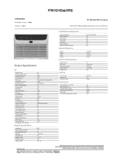 Frigidaire FFRA082ZA1 Product Specifications Sheet