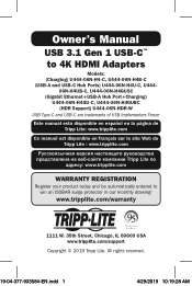 Tripp Lite U44406NH4GUSC Owners Manual for USB 3.1 Gen 1 USB-C to 4K HDMI Adapters English