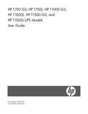 HP T1500 G3 1400VA HP T750 G2, HP T750J, HP T1000 G3, HP T1000J, HP T1500 G3, and HP T1500J UPS Models User Guide