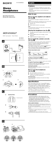 Sony MDR-EX300 Operating Instructions