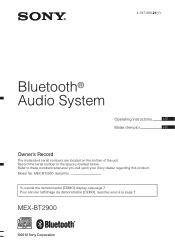 Sony MEX-BT2900 Manual