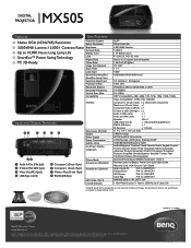 BenQ MX505 MX505 Specificattion Sheet