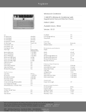 Frigidaire FHWH112WA1 Product Specifications Sheet
