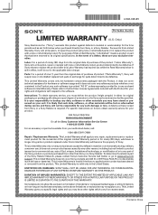 Sony ICD-PX370 Limited Warranty U.S. Only
