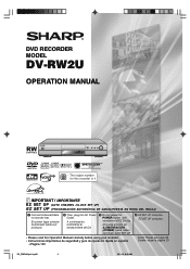 Sharp DV-RW2U DV-RW2U Operation Manual