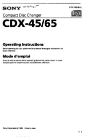 Sony CDX-65 Primary User Manual