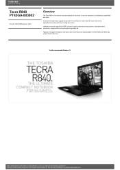 Toshiba R840 PT42GA-003002 Detailed Specs for Tecra R840 PT42GA-003002 AU/NZ; English