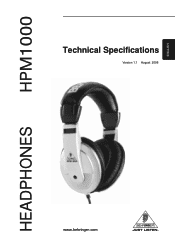 Behringer HEADPHONES HPM1000 Specifications Sheet