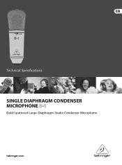 Behringer SINGLE DIAPHRAGM CONDENSER MICROPHONE B-1 Specifications Sheet