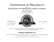 Sharp MX-M904 - Reliability Certified - 2013 BLI Certificate
