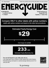 Avanti AR17T1B Energy Guide Label