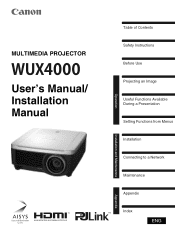 Canon REALiS WUX4000 Pro AV Multimedia Projector WUX4000 User's Manual