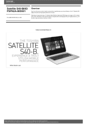 Toshiba Satellite S40 PSPN2A-00D001 Detailed Specs for Satellite S40 PSPN2A-00D001 AU/NZ; English