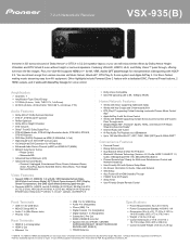 Pioneer VSX-935 7.2-Channel Network AV Receiver Spec Sheet