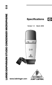 Behringer STUDIO CONDENSER MICROPHONE C-3 Specifications Sheet