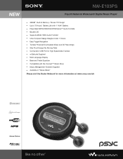 Sony NW-E103 Marketing Specifications