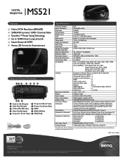 BenQ MS521 MS521 Specification Sheet