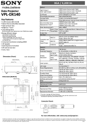 Sony VPLDX140 Specification Sheet (VPL-DX140 Data Projector)