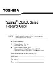 Toshiba Satellite L35-SP1011 Resource Guide for Satellite L30/L35