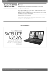Toshiba Satellite U840W PSU5RA-002001 Detailed Specs for Satellite U840W PSU5RA-002001 AU/NZ; English