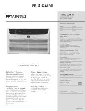 Frigidaire FFTA1033U2 Product Specifications Sheet