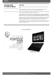 Toshiba Portege Z20t PT15AA Detailed Specs for Portege Z20t PT15AA-01M03S AU/NZ; English