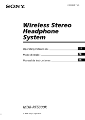 Sony MDR-RF5000 Operating Instructions