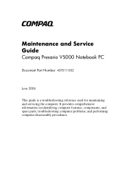 HP Presario V5200 Compaq Presario V5000 Notebook PC - Maintenance and Service Guide