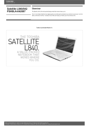 Toshiba L840 PSK8LA-042007 Detailed Specs for Satellite L840 PSK8LA-042007 AU/NZ; English