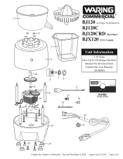 Waring BJ120C Parts List and Exploded Diagram